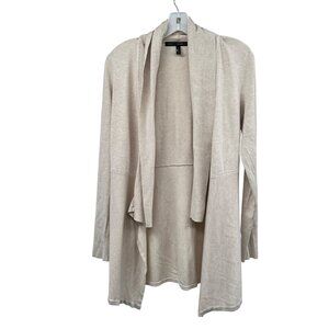 WHBM Womens Cardigan Open Front Long Sleeve Collared Beige Size Small